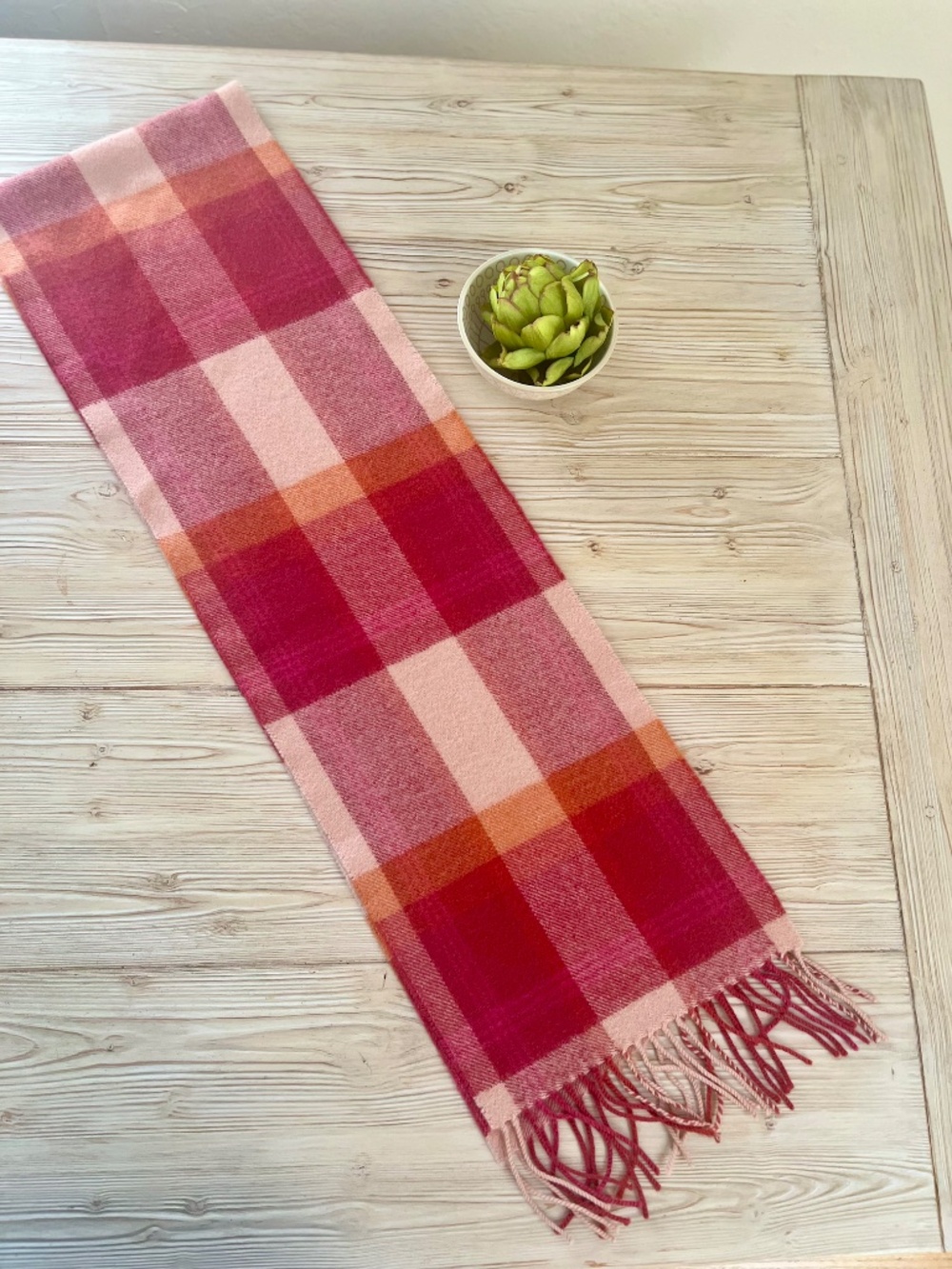 Lochcarron of Scotland Plaid Tartan Scarf Pink Raspberry Coral Made in Scotland